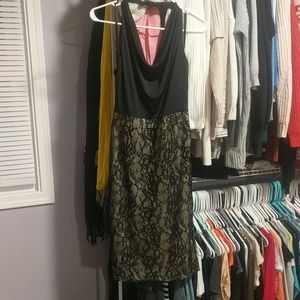 Black lace midi halter dress